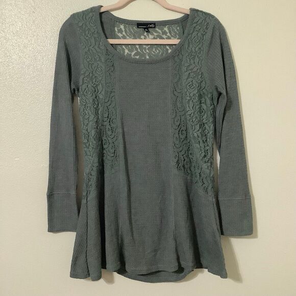 RXB Tops - RXB Sage Green Fairycore Fairy‎ Grunge Lace Waffle Knit Slouchy Blouse Sz Medium